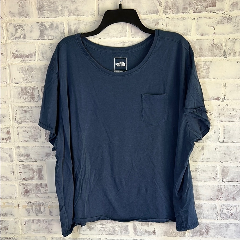 The North Face Women’s 3X Short Sleeve Tee Navy Blue Pocket Casual Comfort